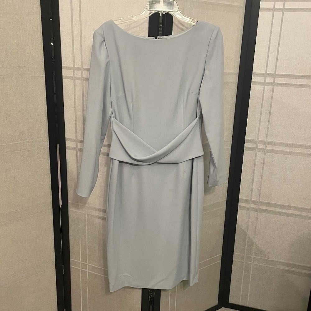 Maggy London Blue Grey Dress With Sleeves and Twisted Waist